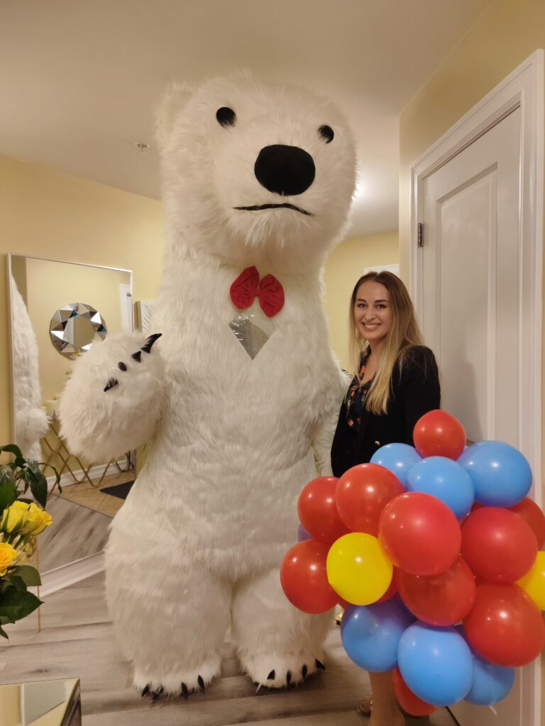 Giant bear with clients in Halifax Kids Birthday Party in Halifax