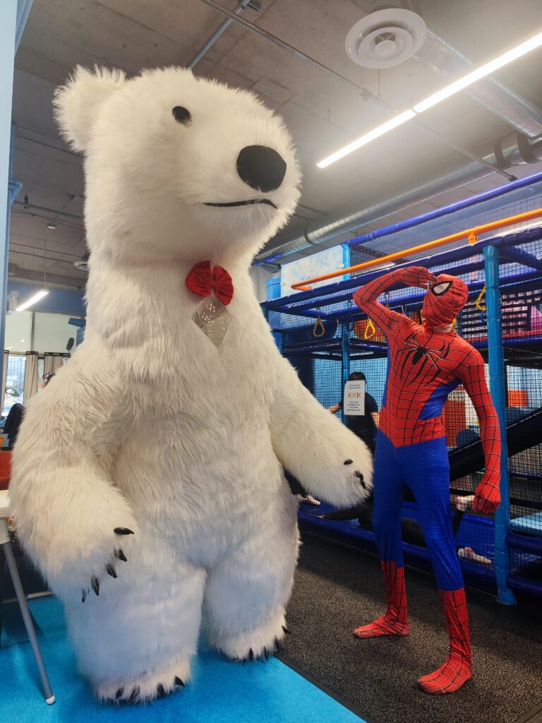 Giant bear and spider man kids birthday party in Halifax