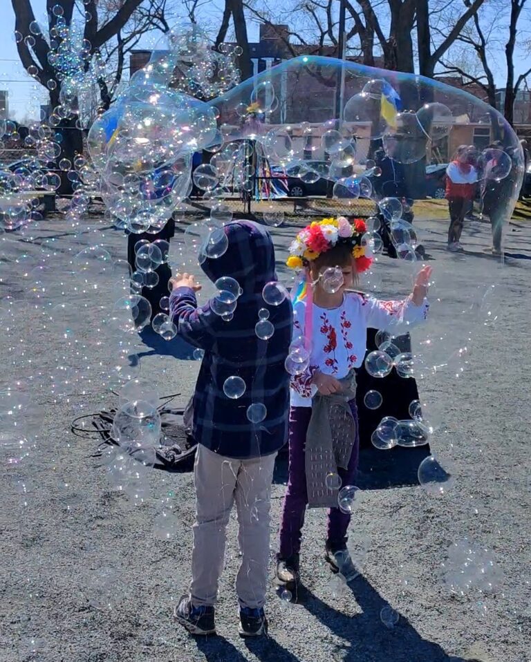 Outside Bubbles show kids birthday party in Halifax