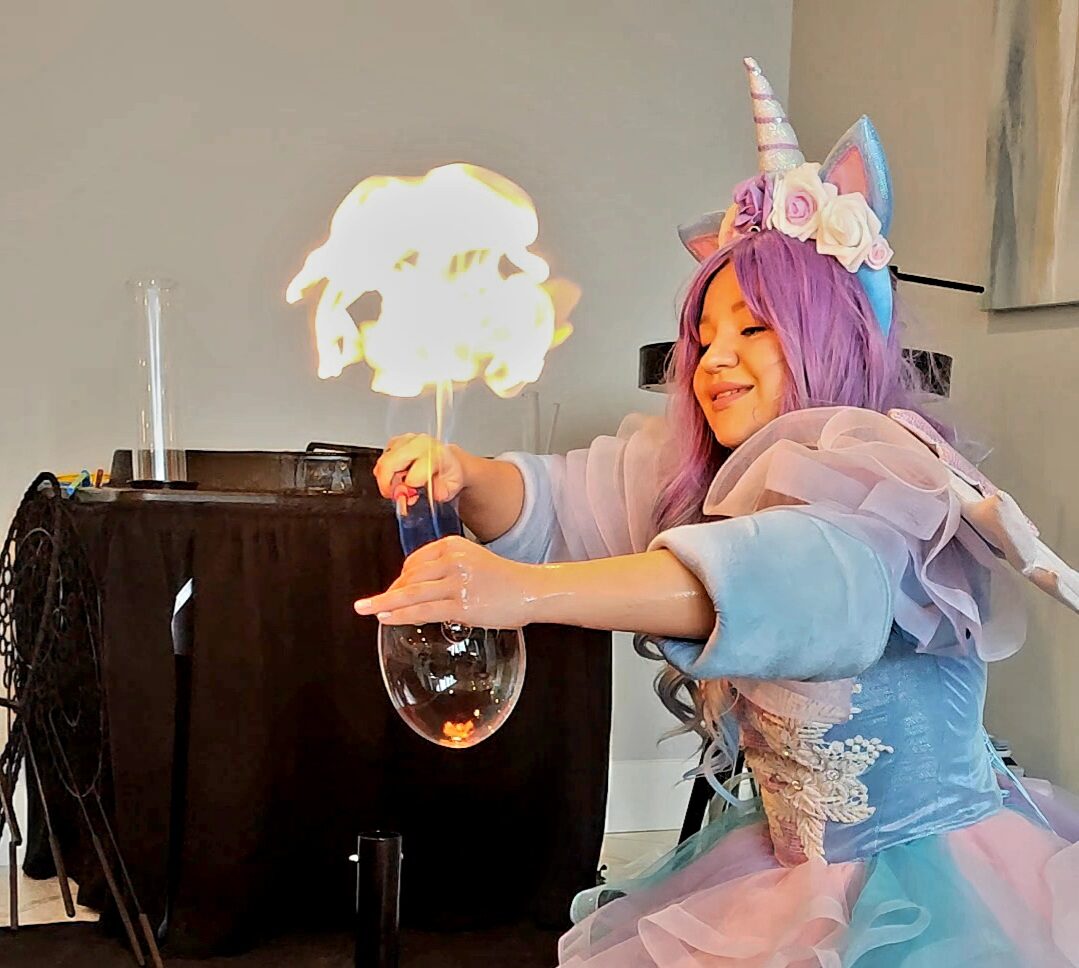 unicorn with fire bubble