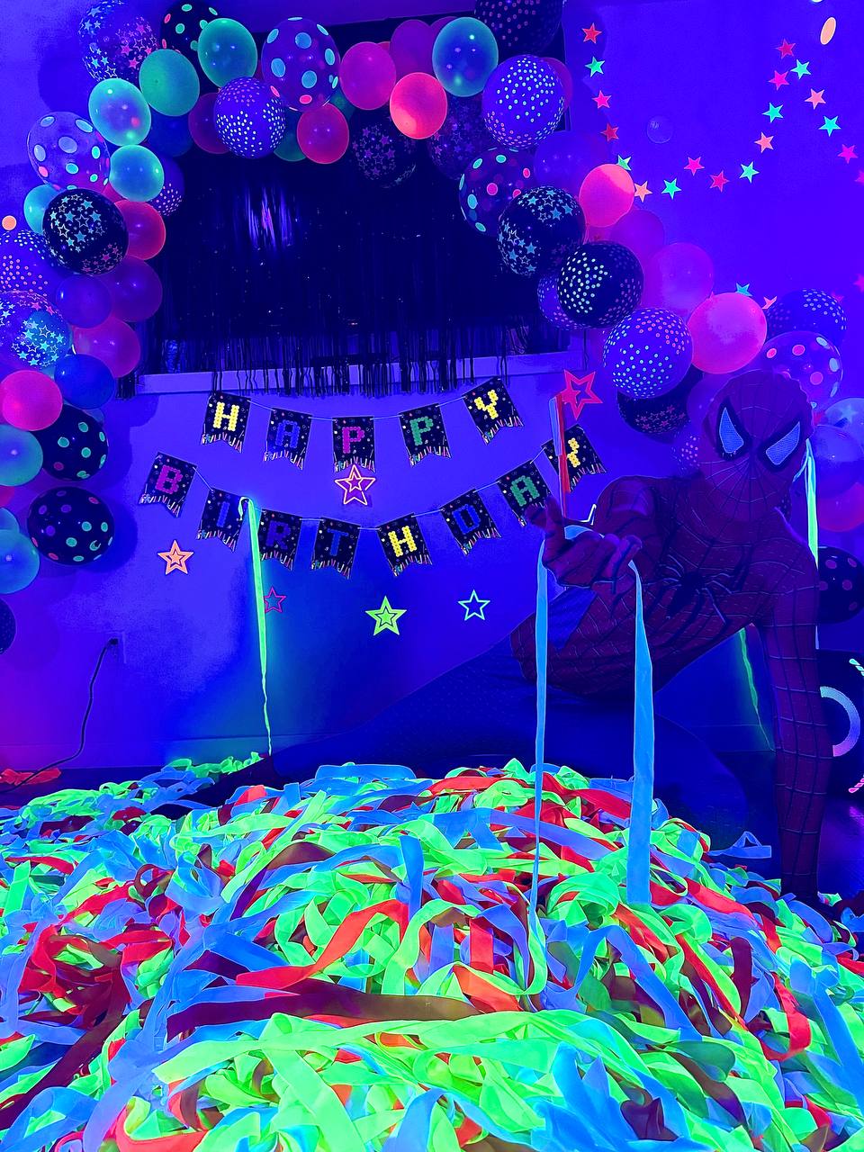 Spider man Neon disco kids party halifax